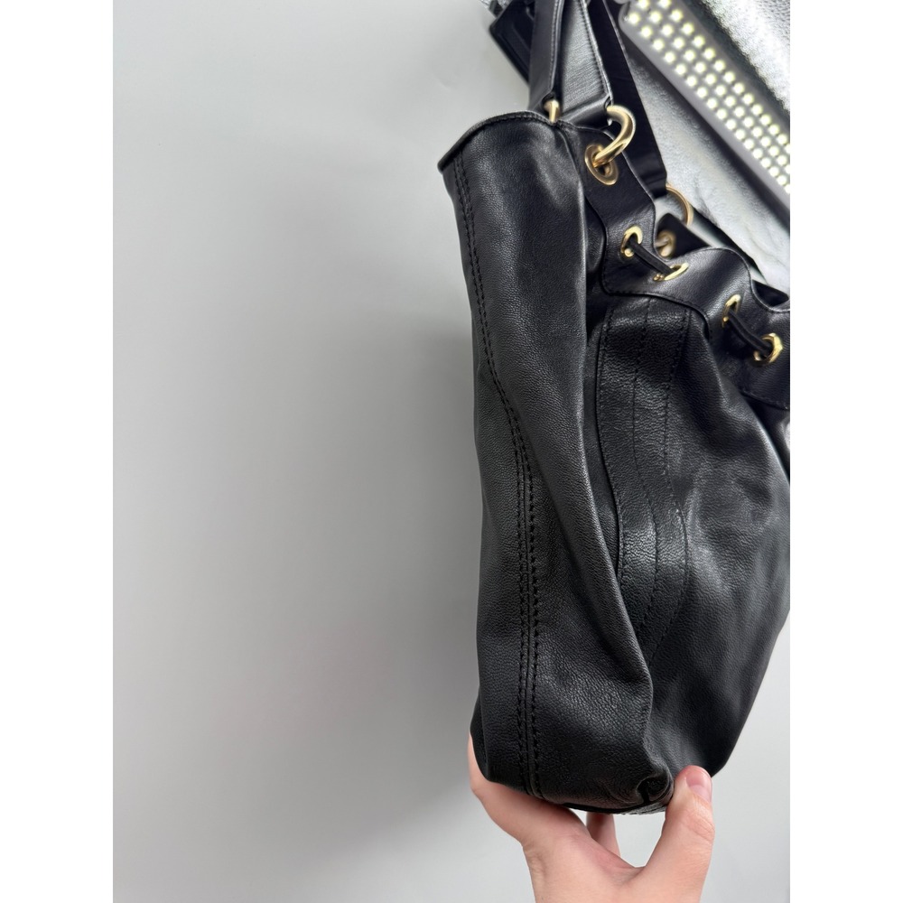 Michael Kors Black Pebbled Leather Hobo Bag Large Gold Hardware Drawstring Y2K - Picture 5 of 14